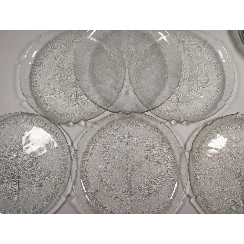 Vintage Arcoroc France Aspen Leaf Plates Set of 6 11" Textured Glass Scalloped